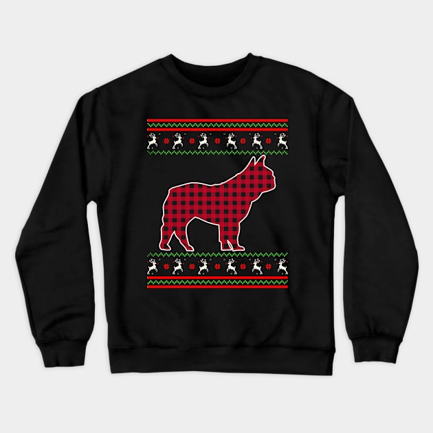 French Bulldog Red Plaid Ugly Christmas Sweater Style Crewneck Sweatshirt by PaulAksenov